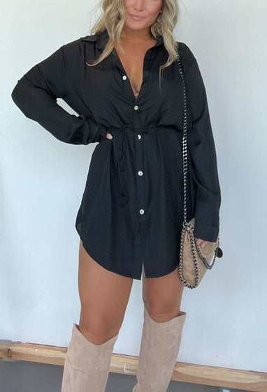 Solid Color Long Sleeve Shirt Jumpsuit