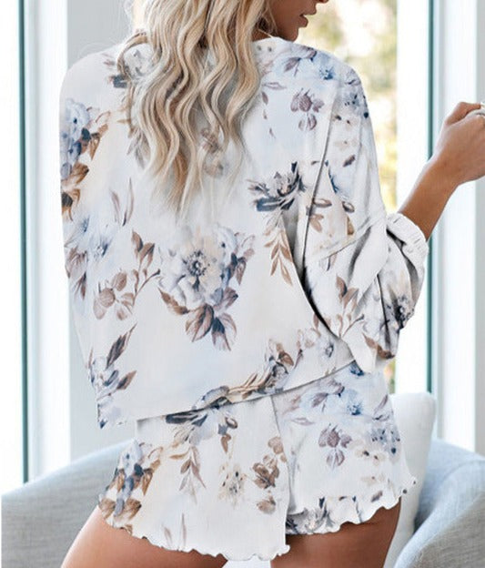 Tie-dye Printed Long-sleeved Top + Shorts Set