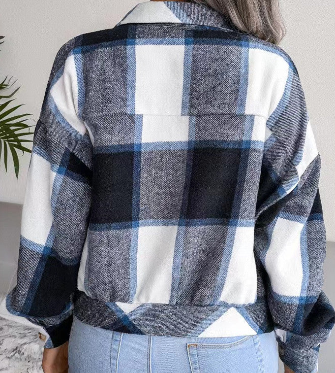 Plaid Puff Sleeve Jacket