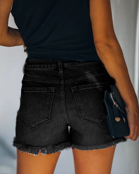 Ripped High Waist Denim Shorts