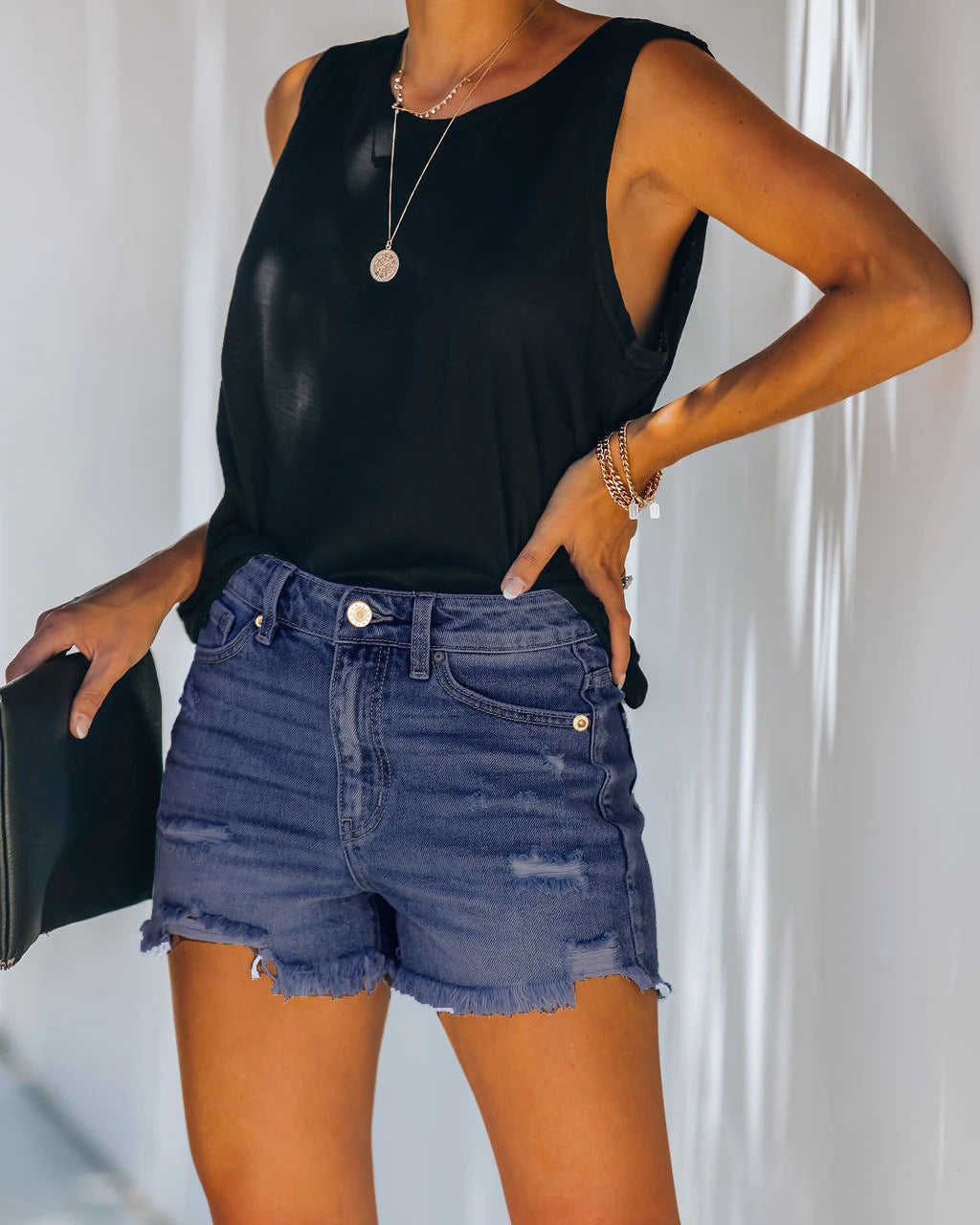 Ripped High Waist Denim Shorts