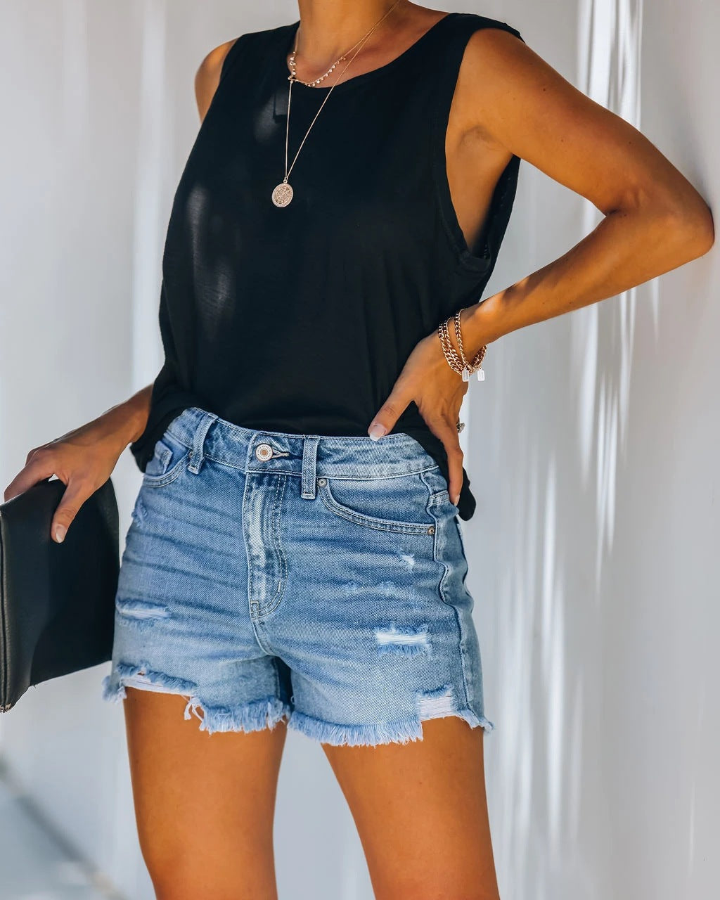 Ripped High Waist Denim Shorts