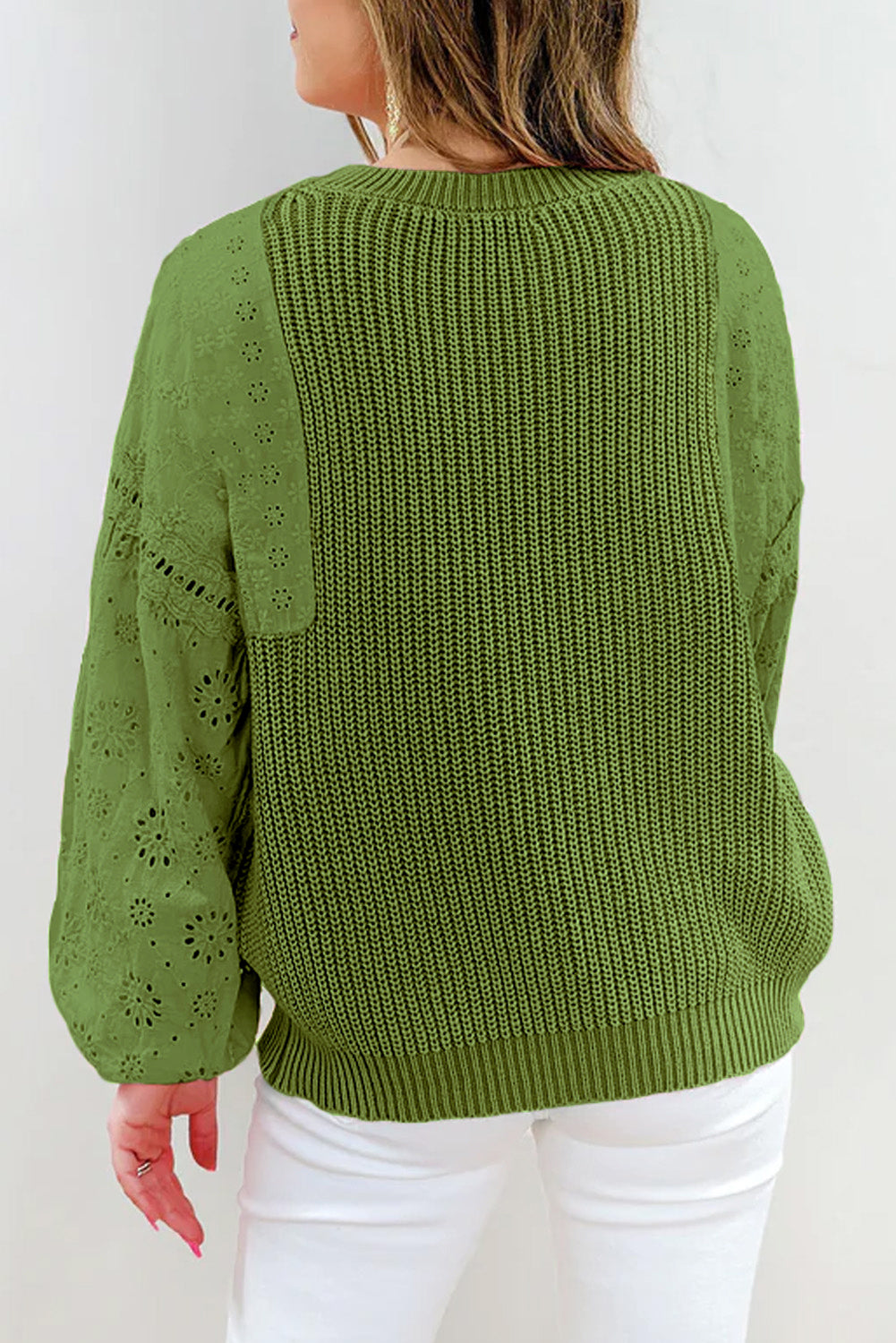 Eyelet Patchwork Pullover Sweater