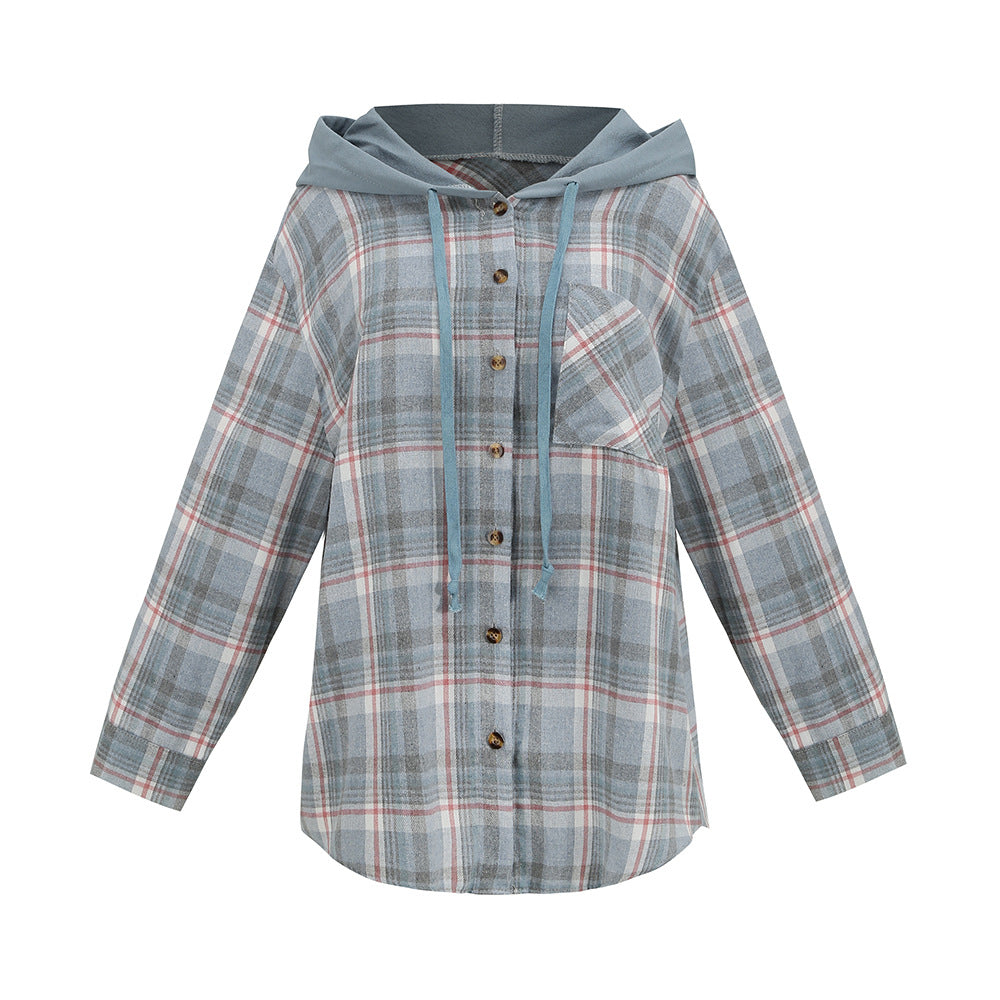 Paneled Plaid Hooded Jacket