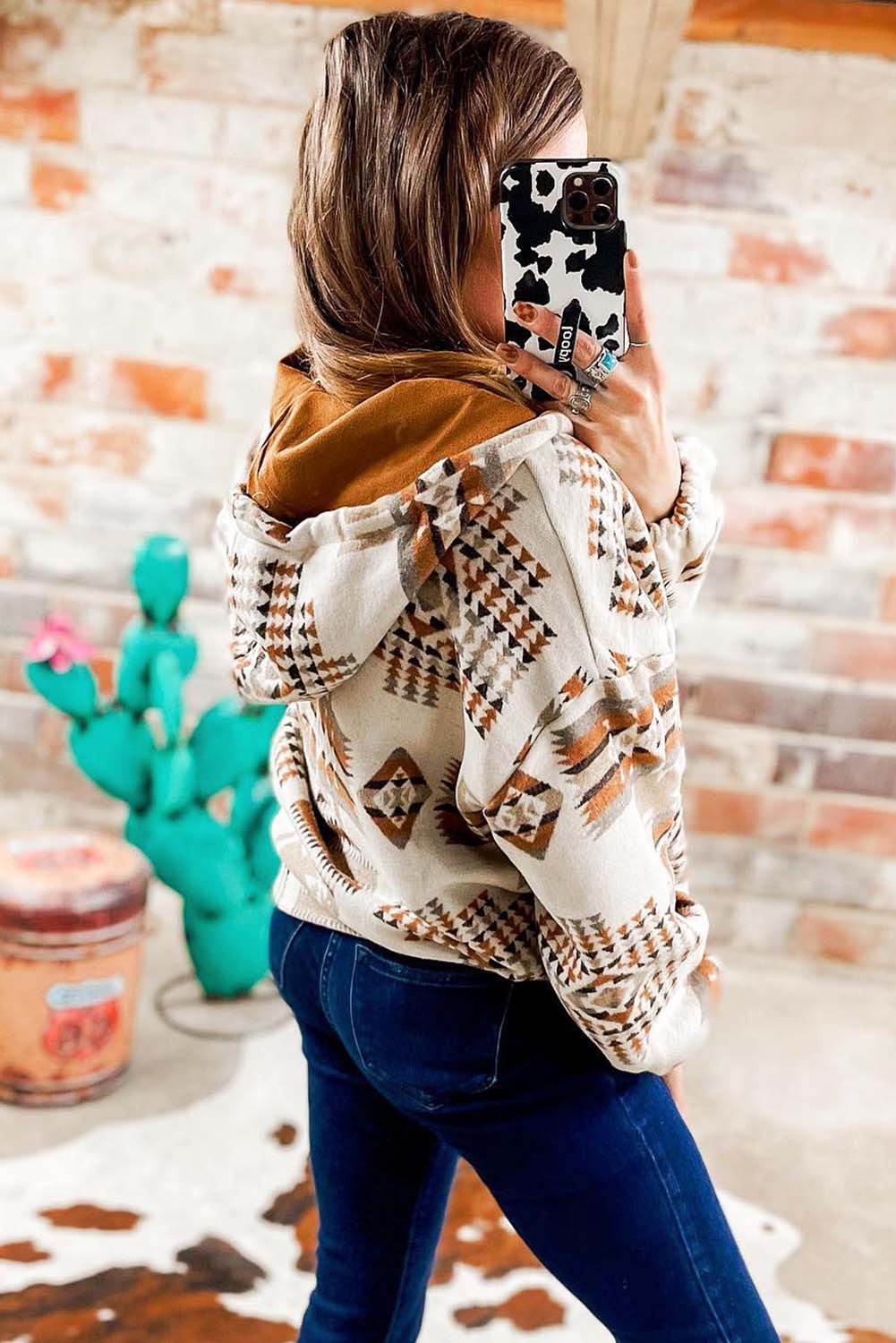 Aztec Print Kangaroo Pocket Half-Zip Hoodie