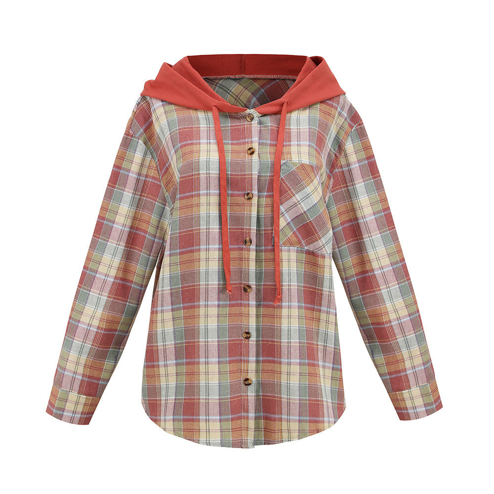 Paneled Plaid Hooded Jacket