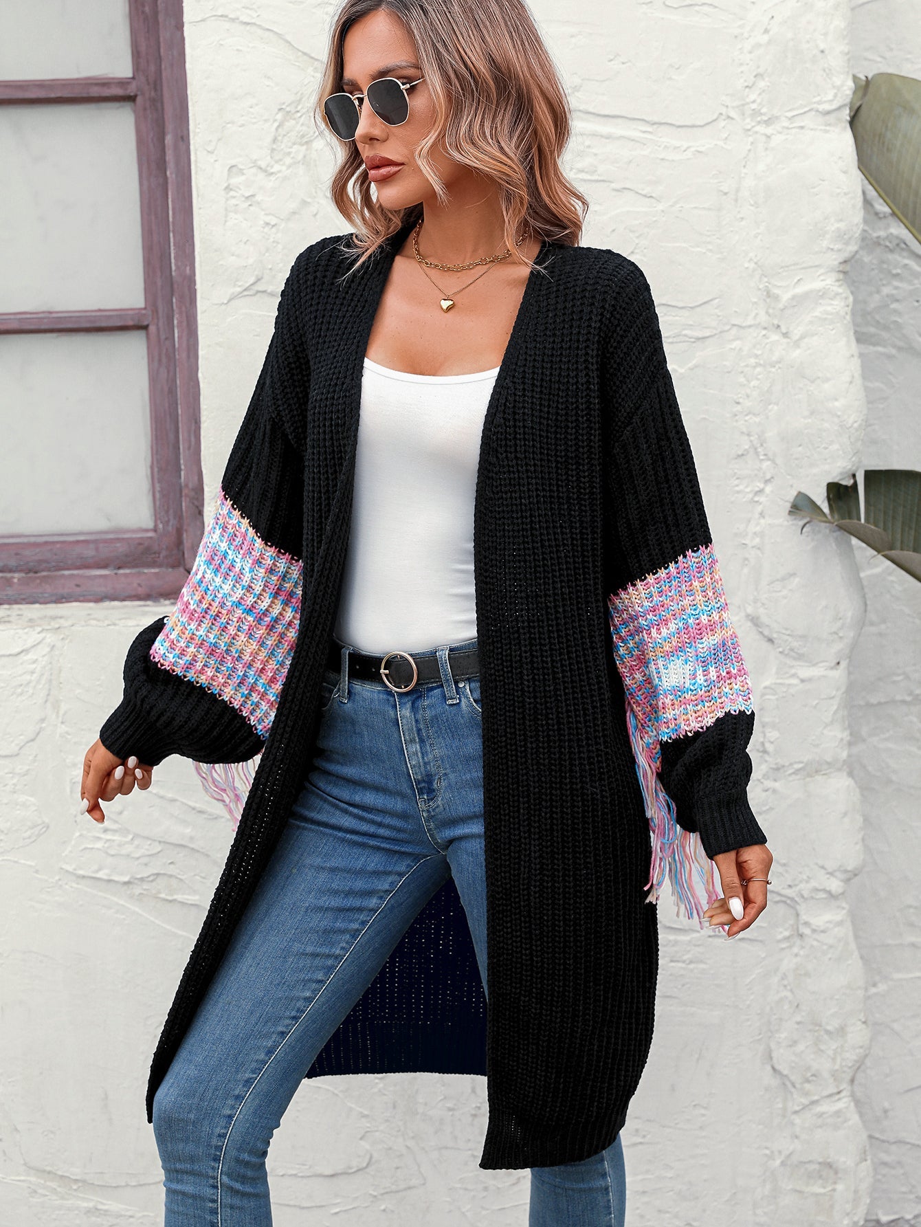 Long Fringed Knit Cardigan