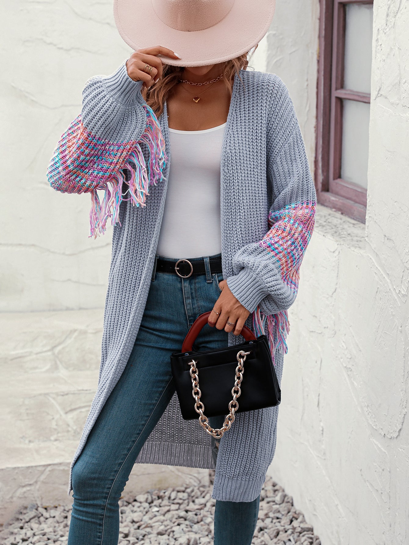 Long Fringed Knit Cardigan