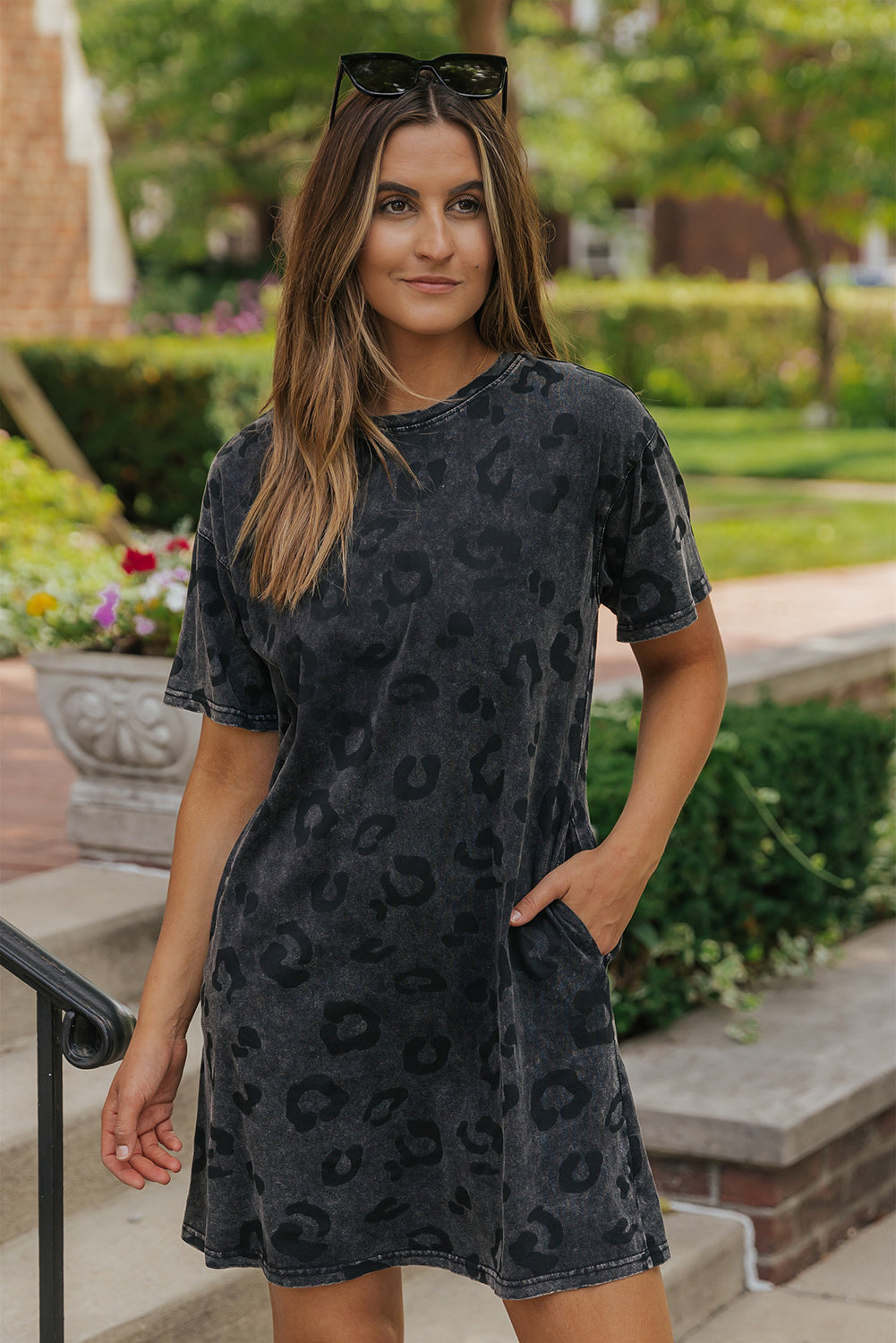 Vintage Washed Leopard T-Shirt Dress