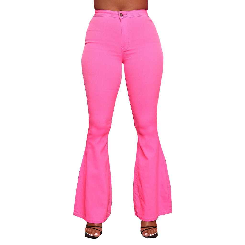 Hot Pink Denim Flared Pants