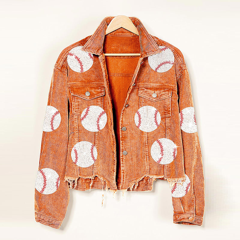 Corduroy Sequins Baseball Jacket