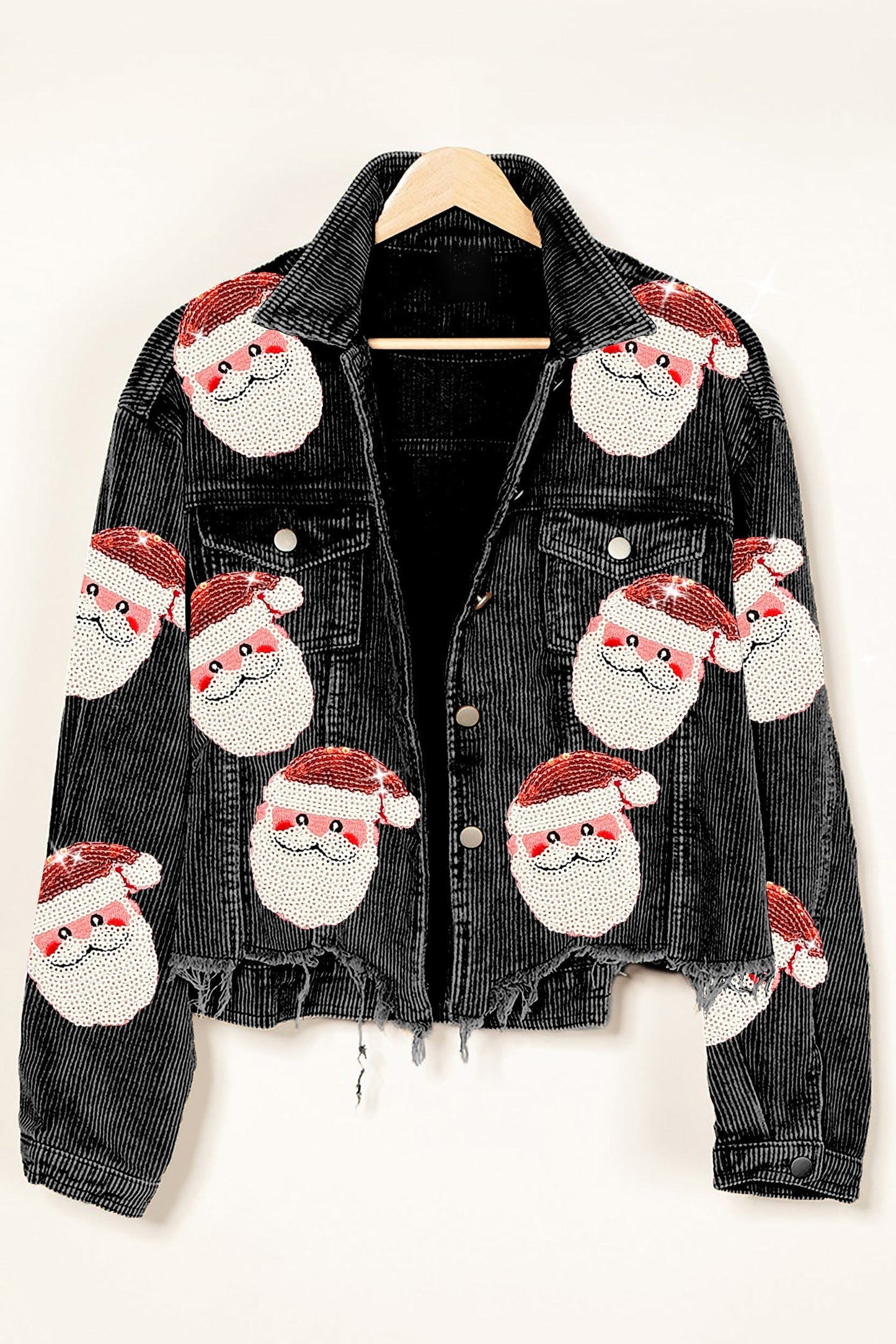 Sequined Santa Christmas Wash Corduroy Jacket