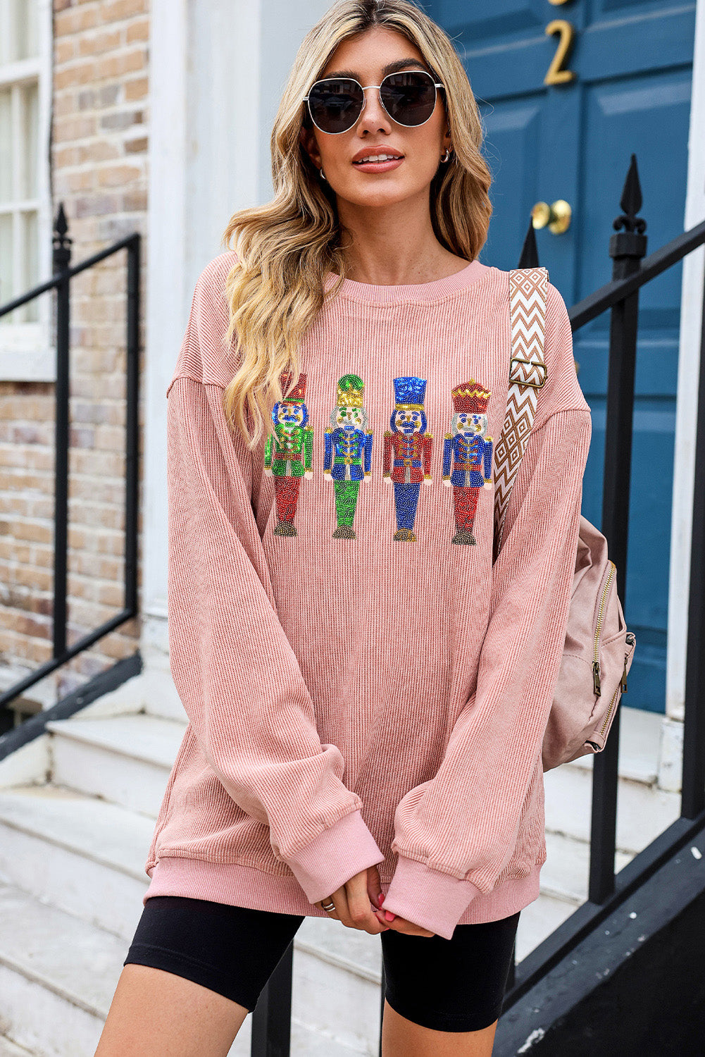 Sequined Nutcracker Doll Corded Baggy Sweatshirt