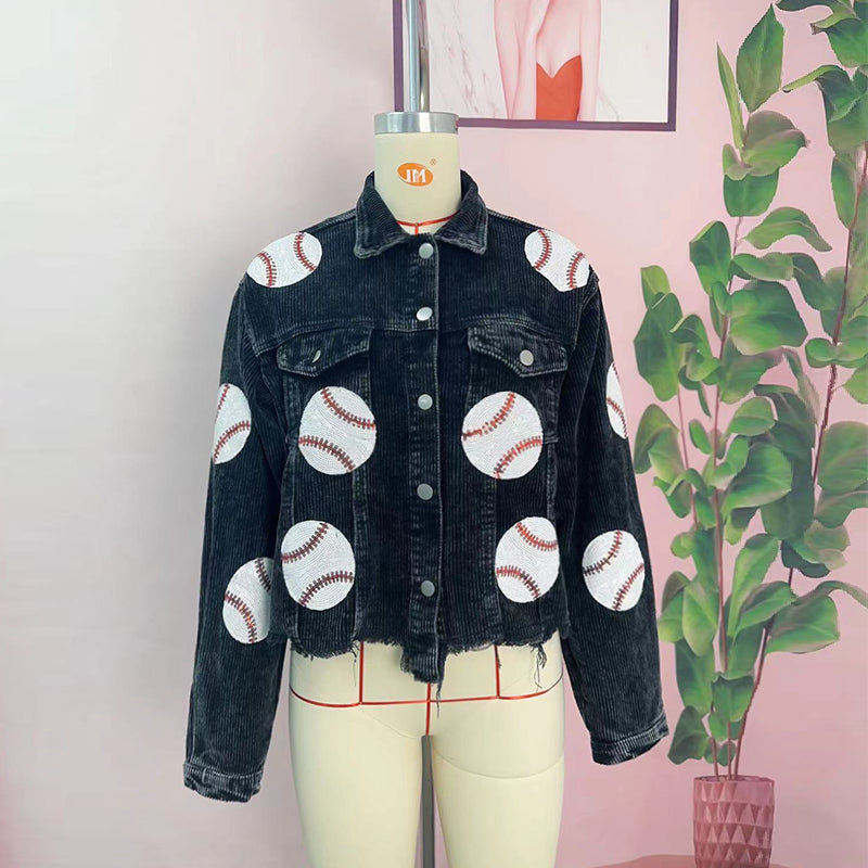 Corduroy Sequins Baseball Jacket