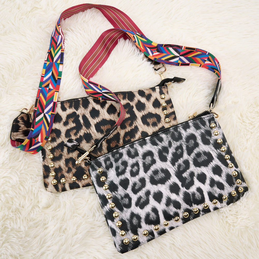 Leopard Rivet Crossbody Funky Strap Bag