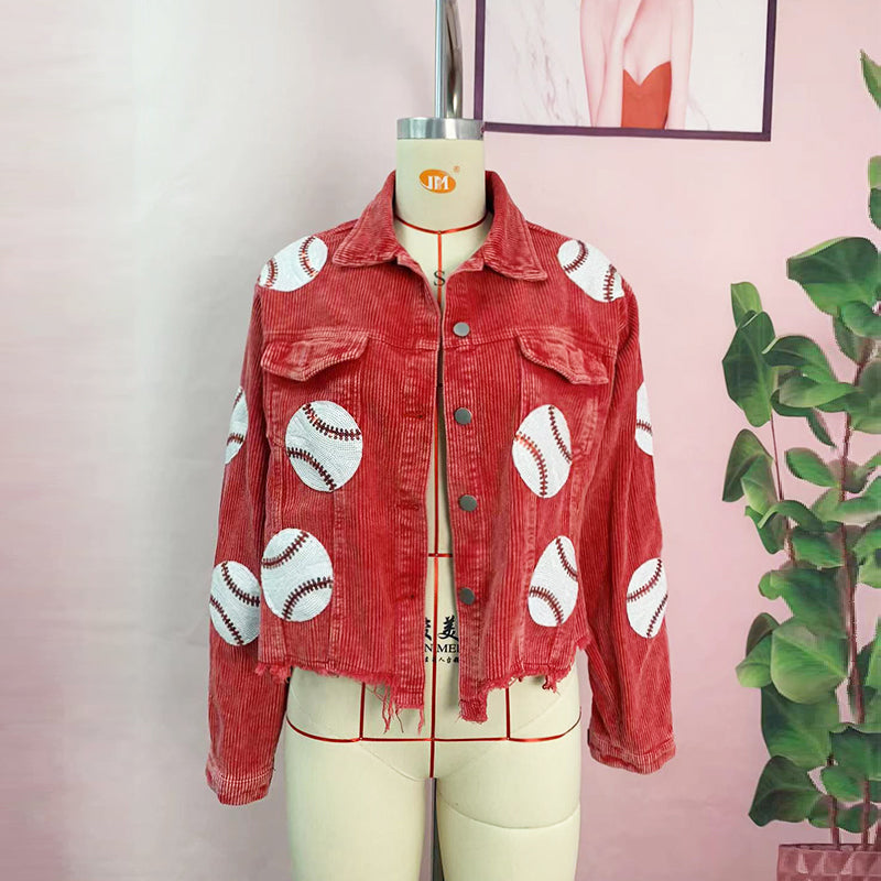 Corduroy Sequins Baseball Jacket