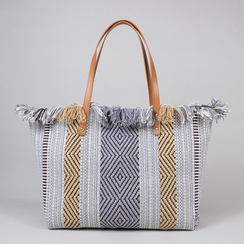 Fringed Embroidered Beach Bag