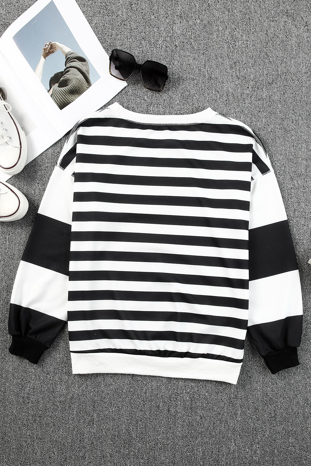 Stripe Drop Shoulder Striped Pullover Sweatshirt