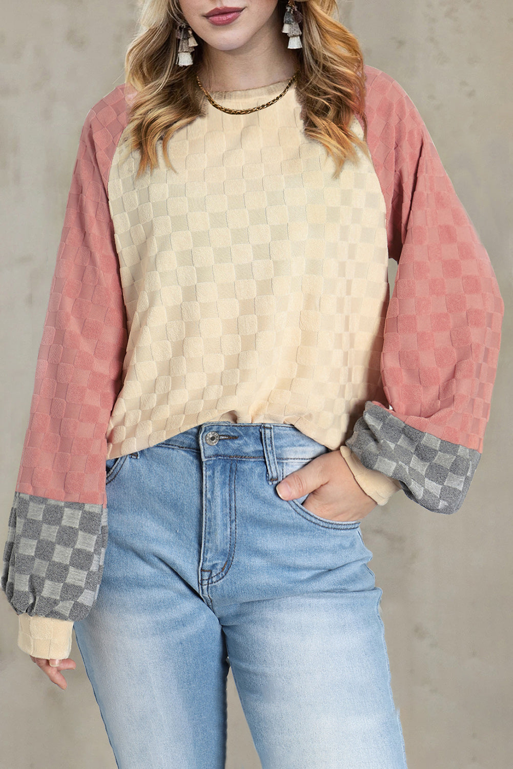 Colorblock Raglan Sleeve Textured Knit Top