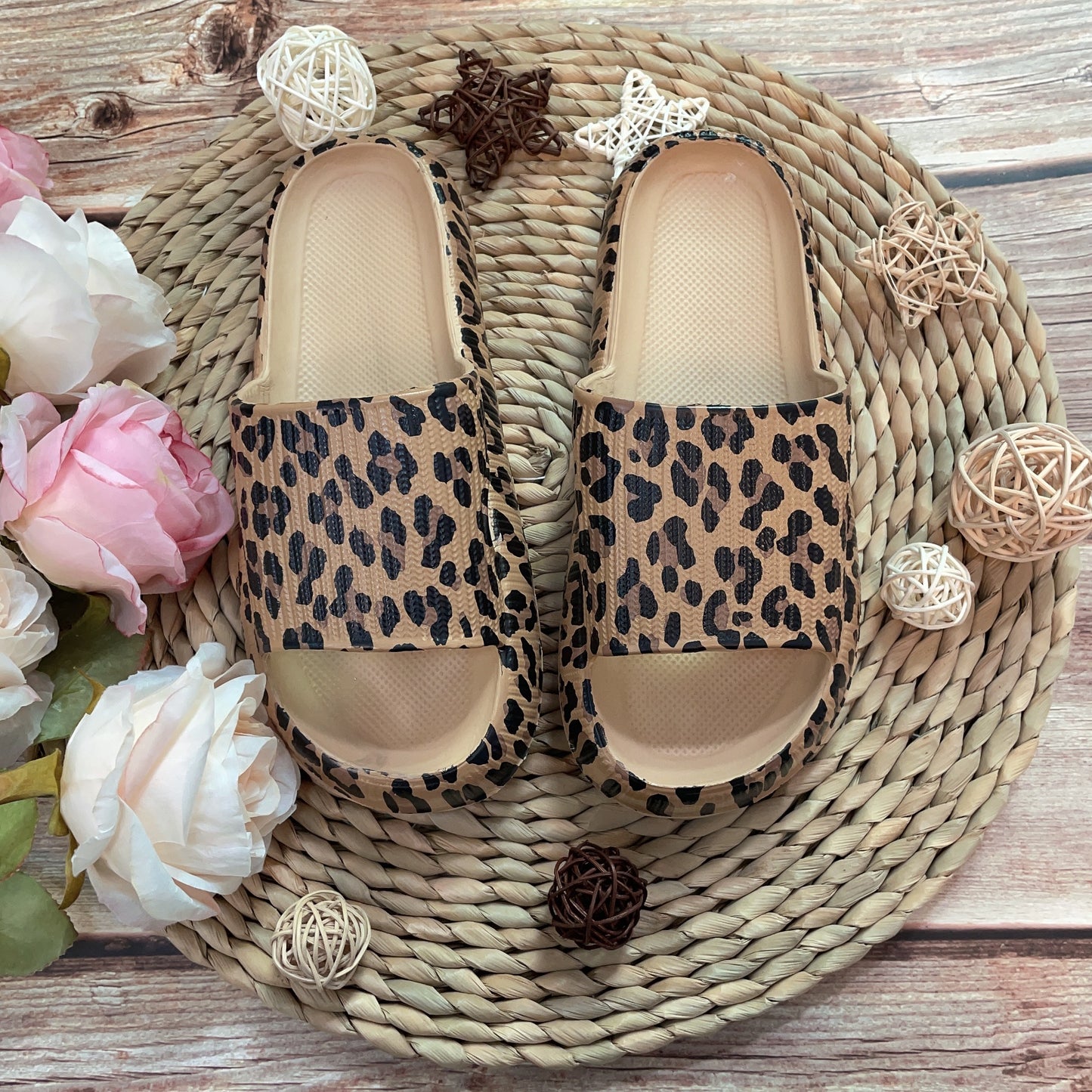 Yellow Leopard Cloud Slides Thick Sole Slippers