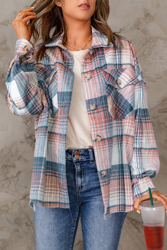 Plaid Flap Pockets Shacket