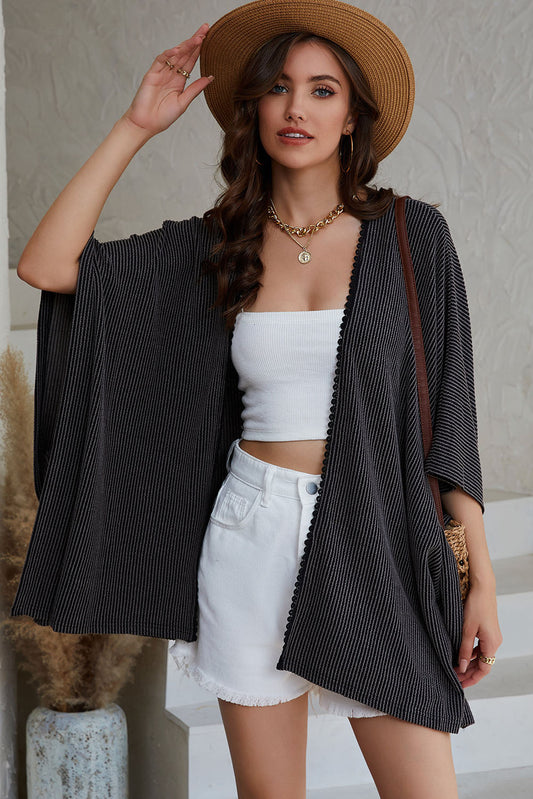 Lace Trim Ribbed Oversize Kimono