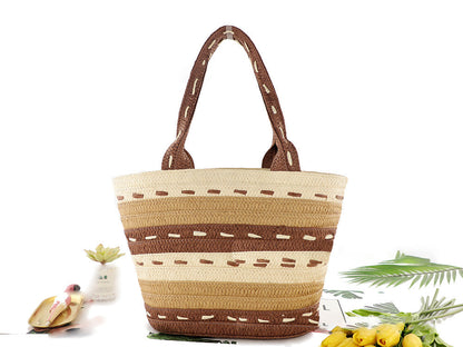 Multicolor Straw Woven Beach Bag