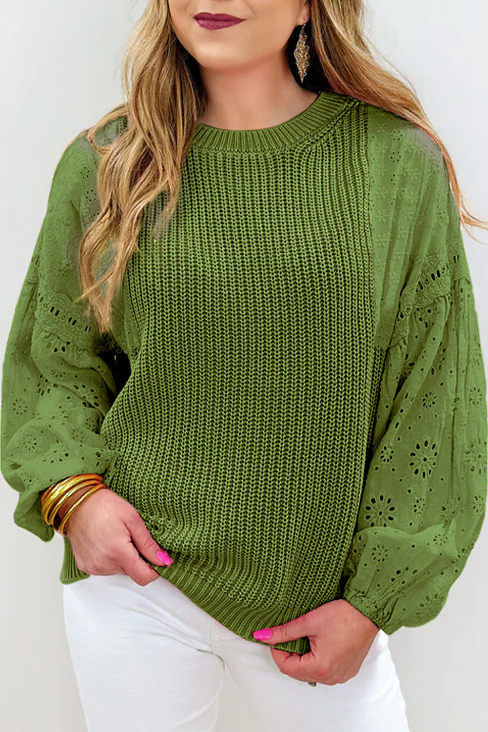 Eyelet Patchwork Pullover Sweater