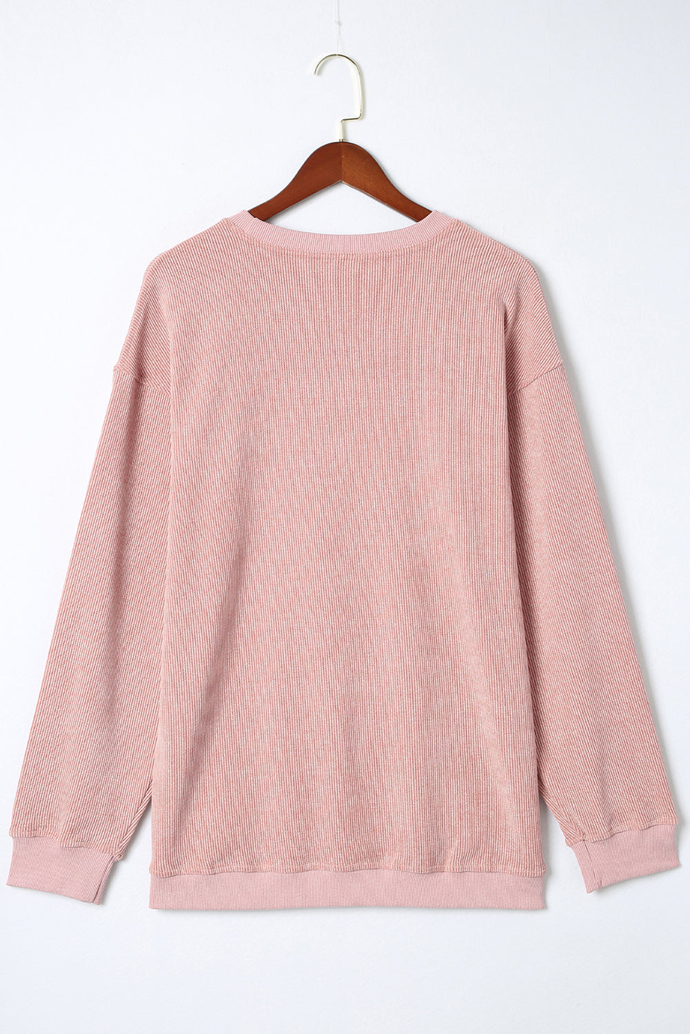 Solid Ribbed Knit Round Neck Pullover Sweatshirt