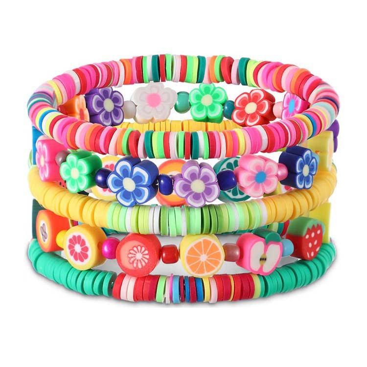 Colorful Clay Fruit Smiley Beaded Bracelet