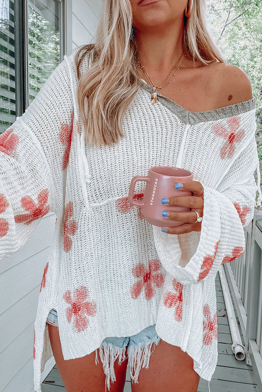 Floral Print Lightweight Knit Hooded Sweater