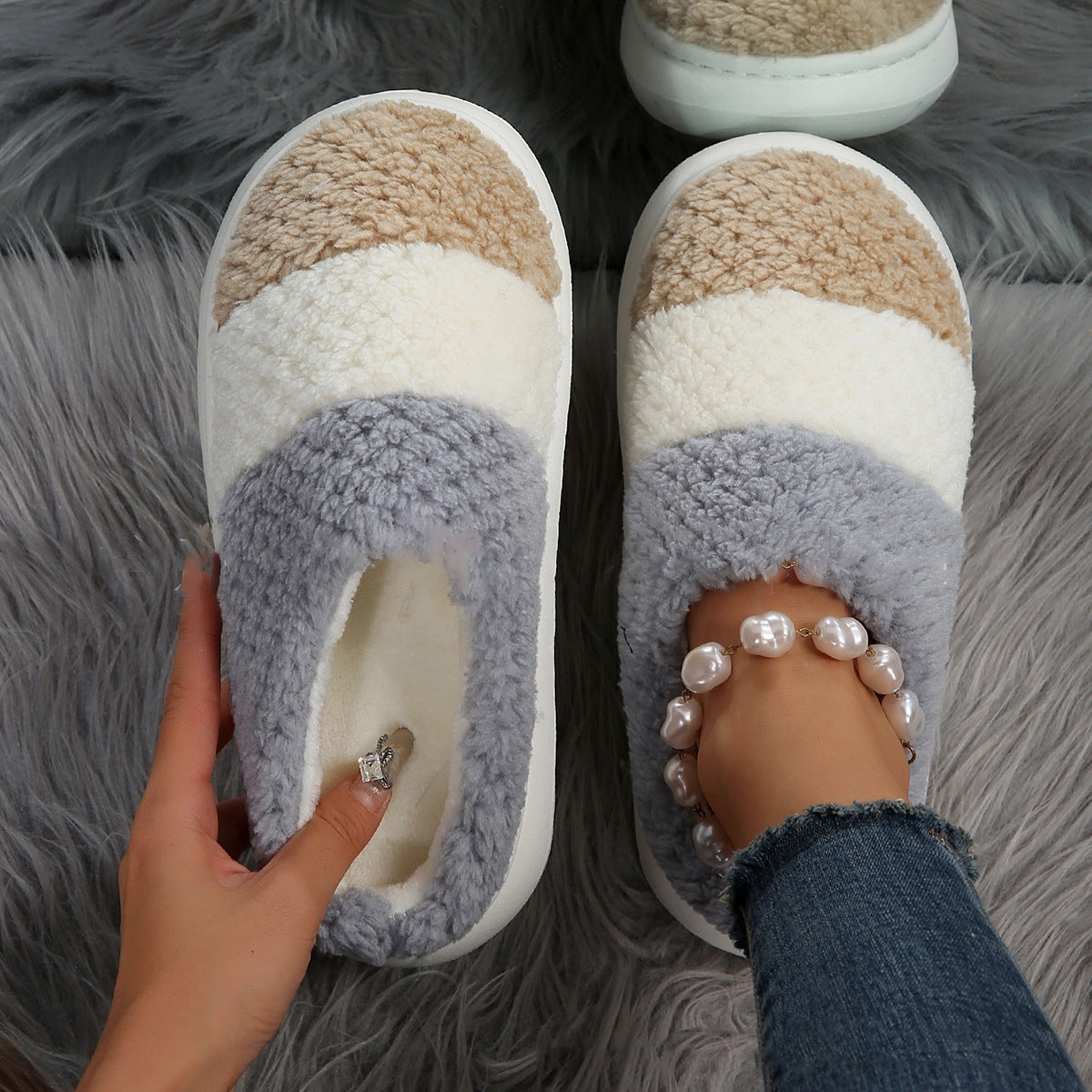 Two-tone Knitted Warm Homewear Slippers