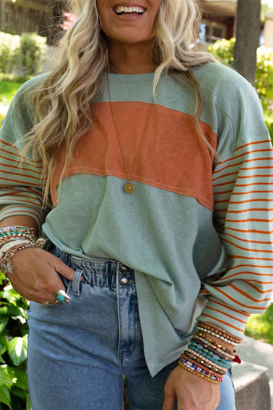 Plus Size Striped Colorblock Tee with Slits