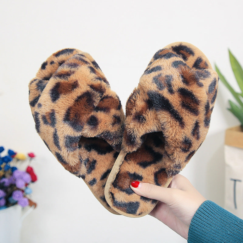 Leopard Cross Fur Slippers