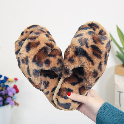 Leopard Cross Fur Slippers