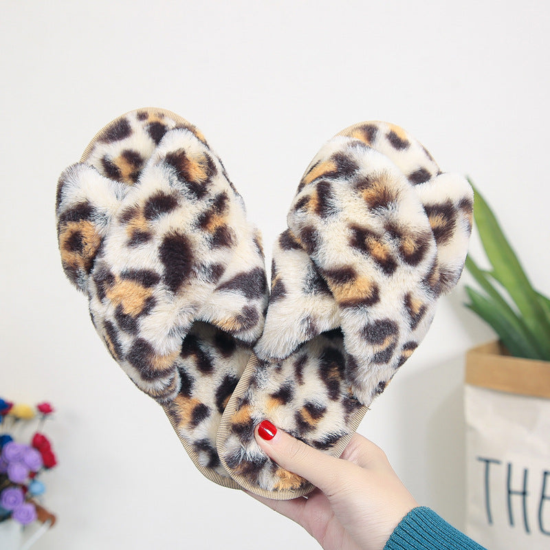 Leopard Cross Fur Slippers