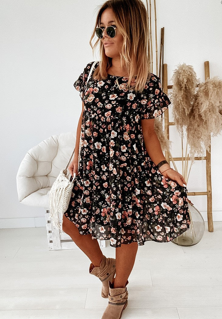 Printed Short Sleeve Mini Dress - 3 Colors