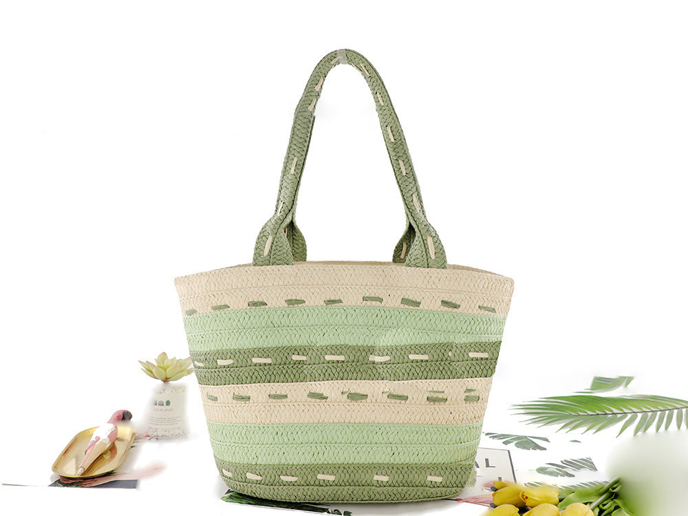 Multicolor Straw Woven Beach Bag