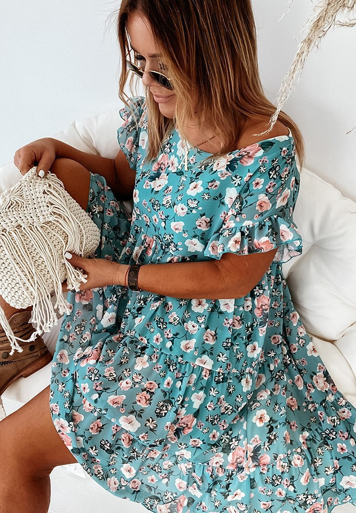 Printed Short Sleeve Mini Dress - 3 Colors