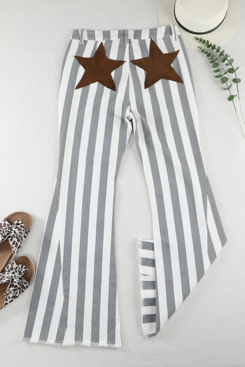 Stripe Star Embellished Flare Jeans