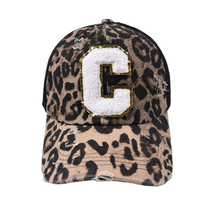 Alphabet Baseball Cap With Leopard Print