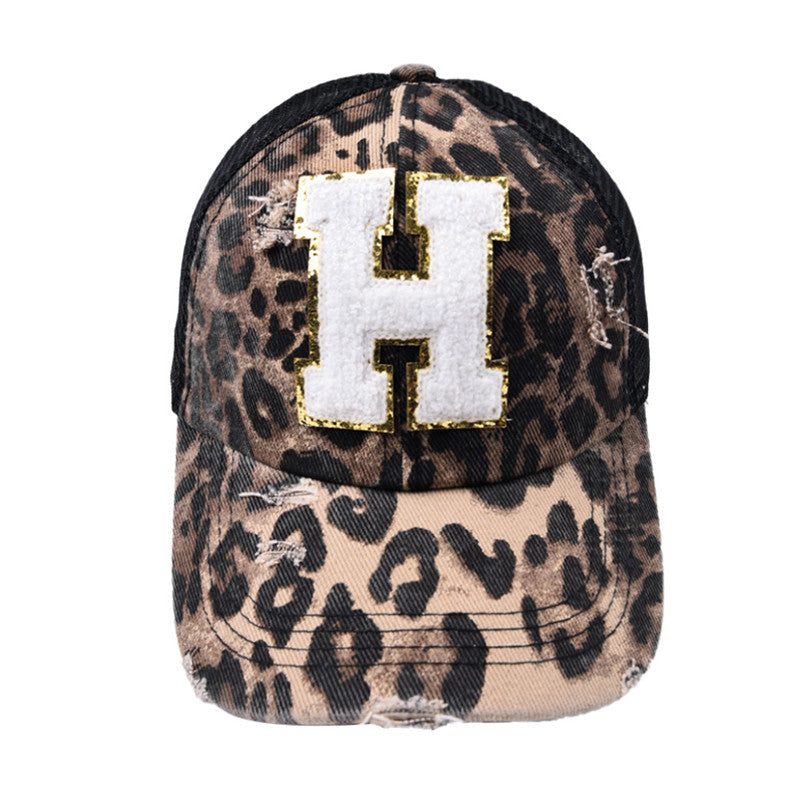 Alphabet Baseball Cap With Leopard Print