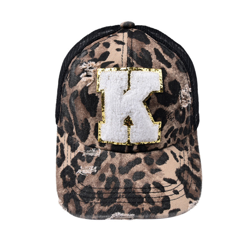 Alphabet Baseball Cap With Leopard Print