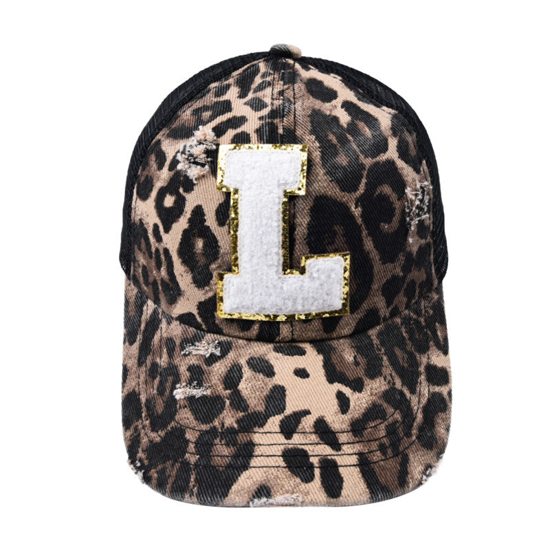 Alphabet Baseball Cap With Leopard Print