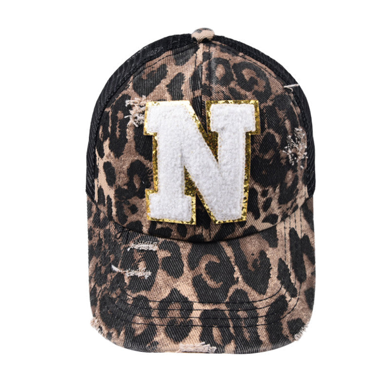 Alphabet Baseball Cap With Leopard Print