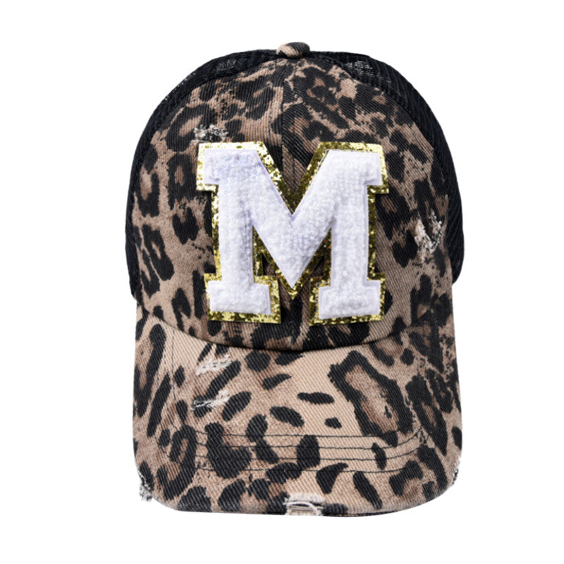 Alphabet Baseball Cap With Leopard Print