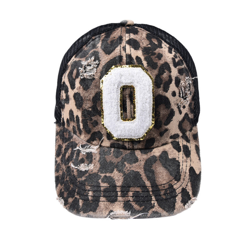 Alphabet Baseball Cap With Leopard Print