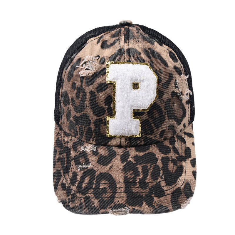 Alphabet Baseball Cap With Leopard Print