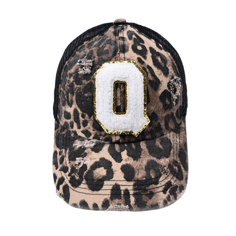 Alphabet Baseball Cap With Leopard Print