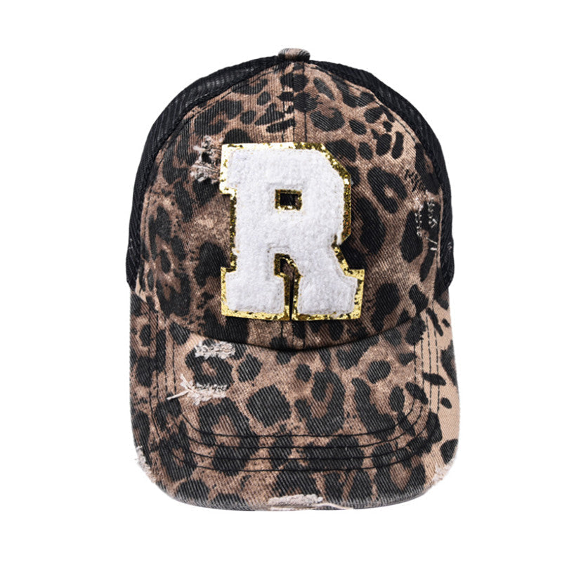 Alphabet Baseball Cap With Leopard Print